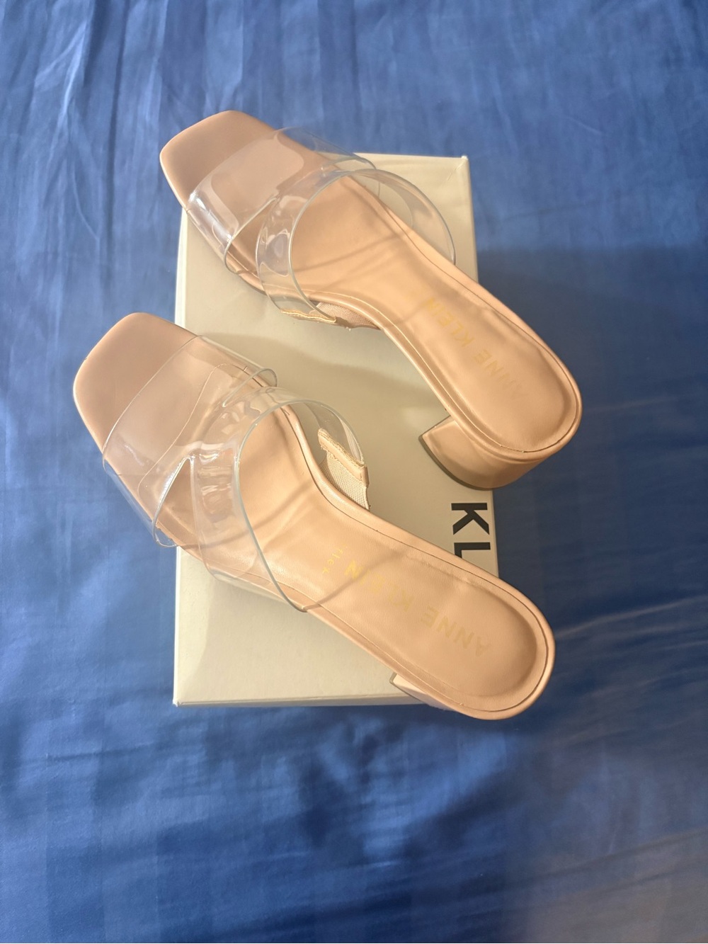 Anne Klein Clear Strap Nude Slide Mules